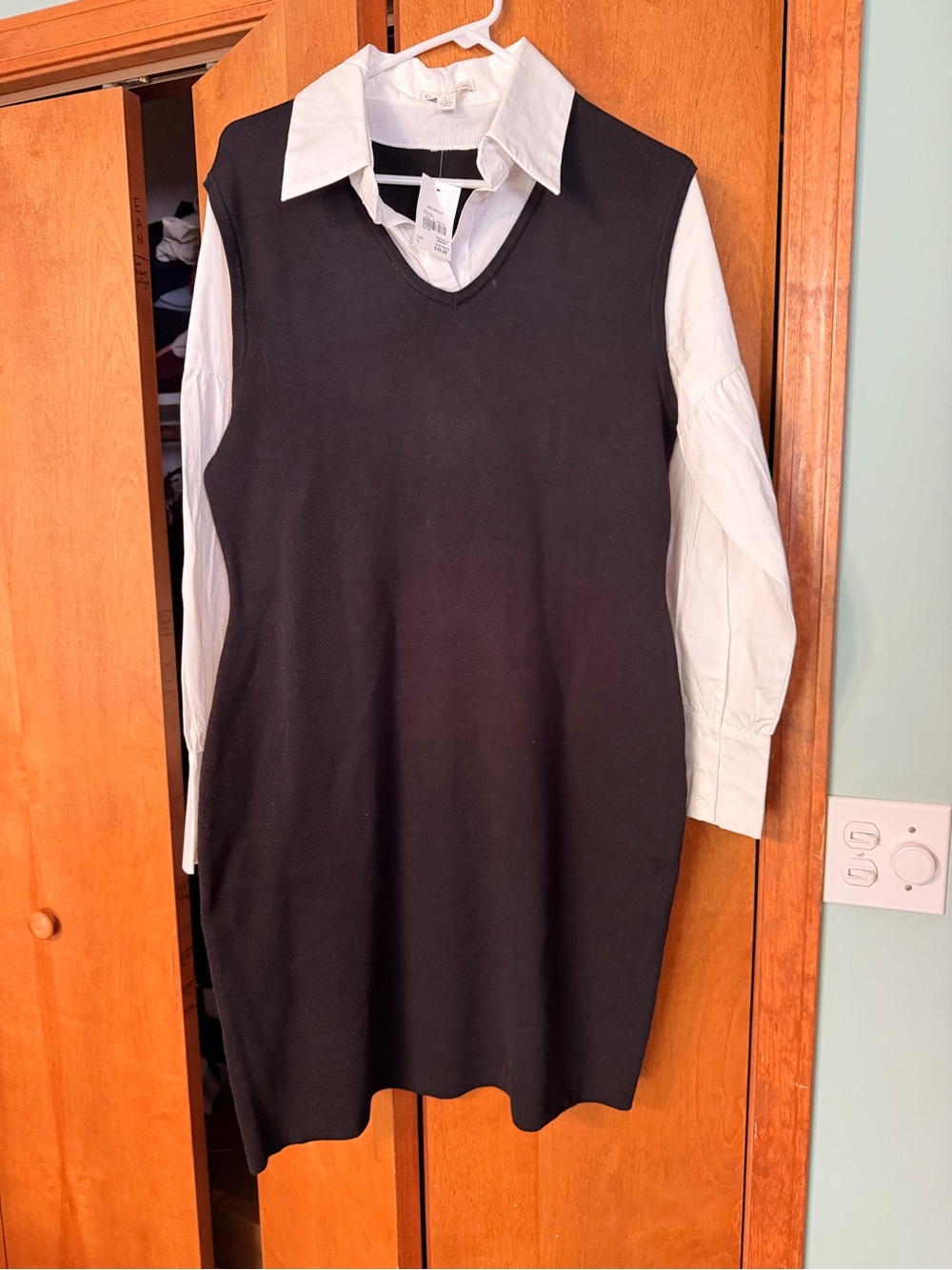 Cato Black Sleeveless Sweater Dress with White Shirt Detail